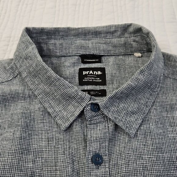 Prana Hemp Shirt Men's XL Gray Performance Stretch Short Sleeve Button Up Pocket - Picture 4 of 12